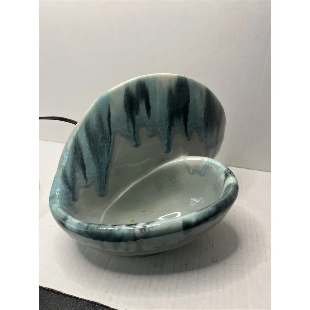 Vintage TV Lamp - Planter, Blue Teal Drip Glaze, Shell Design. Tested Works